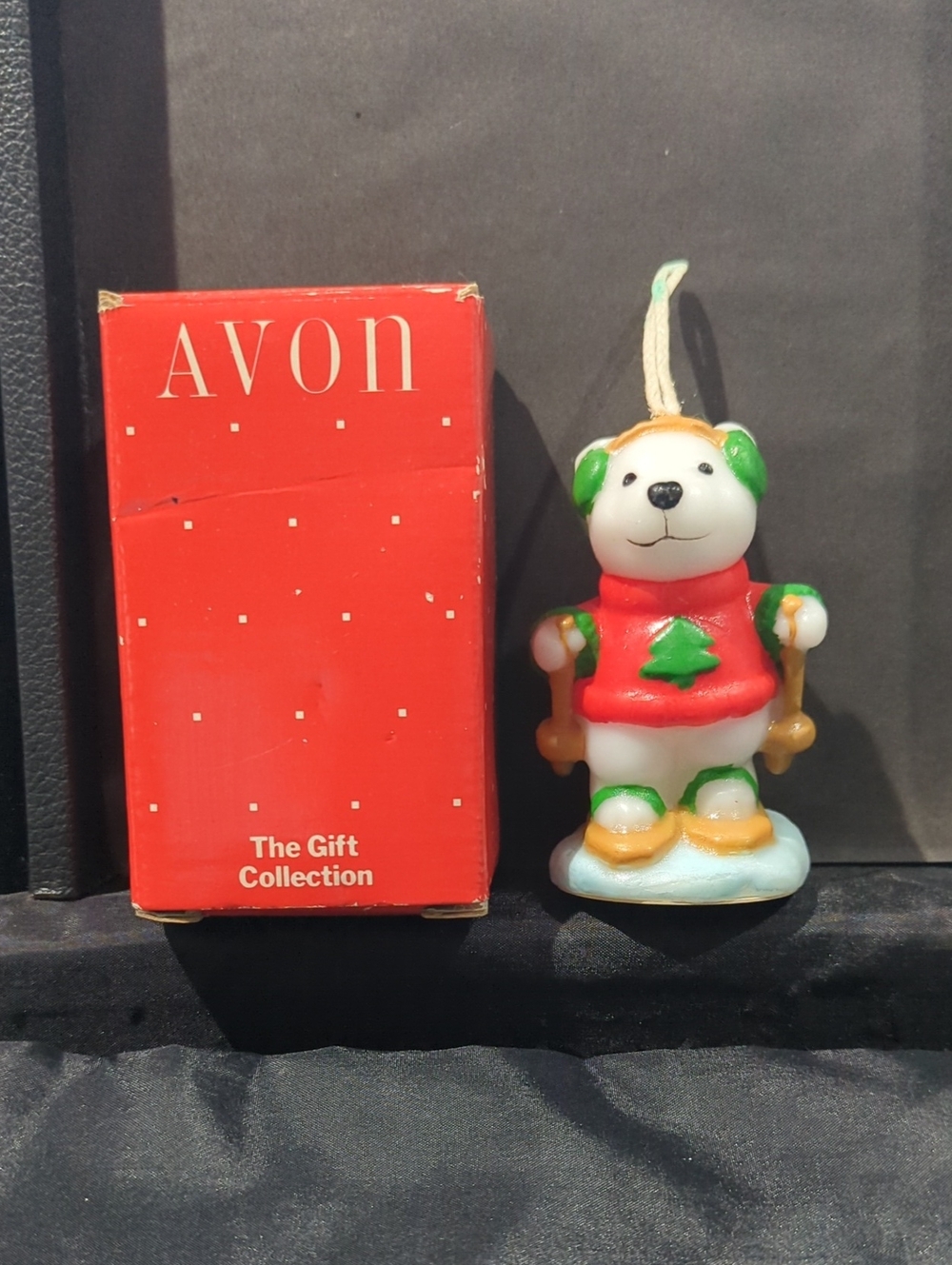 White Bear Ornament/ Candle with Red Sweater and Green Accents